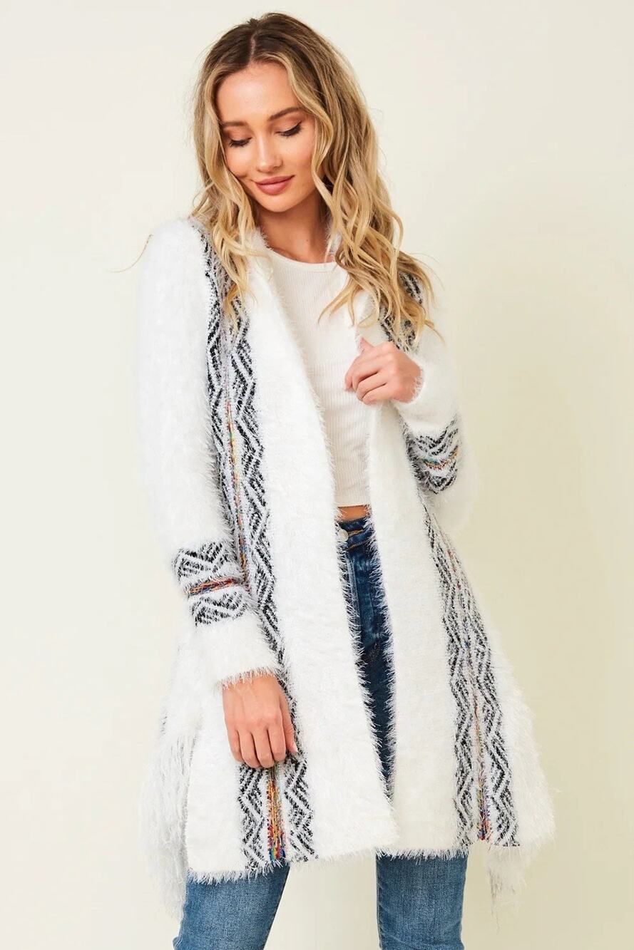 Northern Angel White Eyelash Open Front Fringe Cardigan Indie Boho Size Small